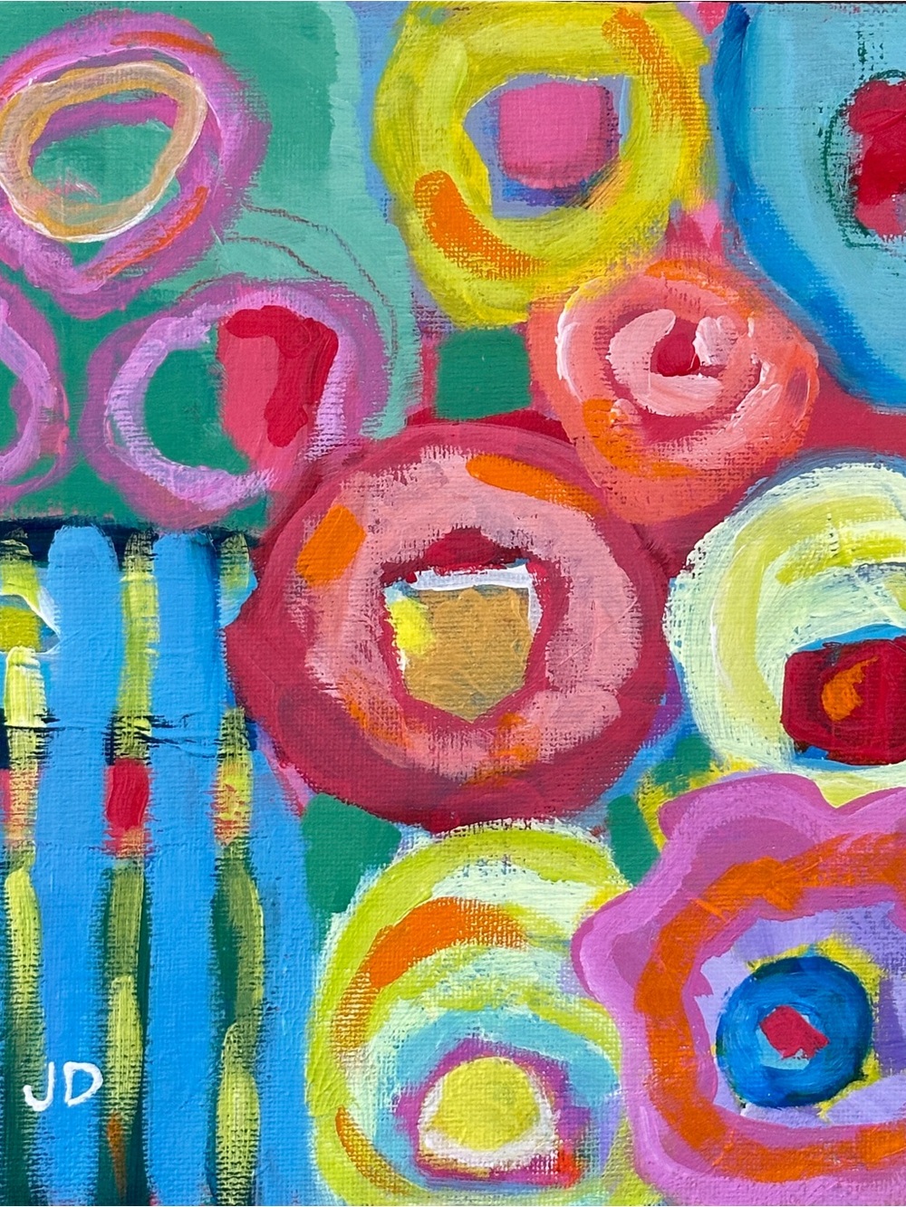 Abstract Floral Circles Canvas Panel Art in Multicolor 8x8” Original Painting